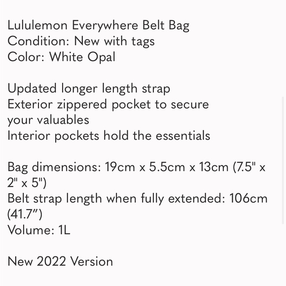 NWT LULULEMON Everywhere Belt bag White Opal - Picture 6 of 6
